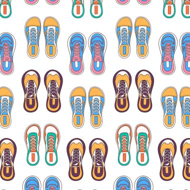 Çizgi film tarzı ayakkabılar kusursuz. Günlük ayakkabılar, spor ayakkabıları. Beyaz arkaplanda vektör illüstrasyonu.