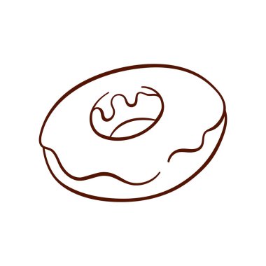 Sanat tarzında kremalı donut. Logo, fırın ve kafe menüsü için basit bir kek ikonu. Vektör illüstrasyonu beyaz arkaplanda izole edildi.