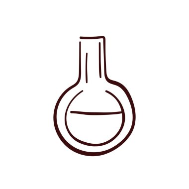 Sanat tarzında bir kimya ikonu. Kimya, laboratuvar, bilim ve biyoteknoloji için elle çizilmiş tasarım. Vektör illüstrasyonu beyaz arkaplanda izole edildi.