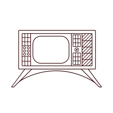 Anahat tarzında Retro TV. El yapımı 70 'ler, 80' ler televizyonu. Vektör illüstrasyonu beyaz arkaplanda izole edildi.