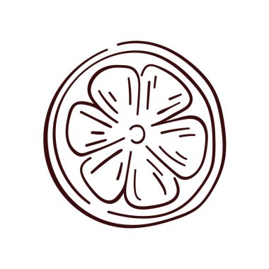 Limon dilimli sanat simgesi. El çizimi narenciye şeklinde bir çember. Yaz tasarımı. Vektör illüstrasyonu beyaz arkaplanda izole edildi.