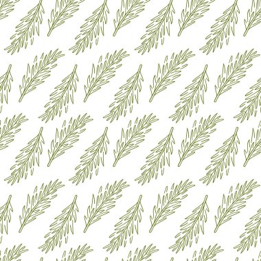 Biberiyenin kusursuz deseni sanat tarzında. Şifalı bitkilerle tasarlanmış. Taze sebze. Beyaz arkaplanda vektör illüstrasyonu.