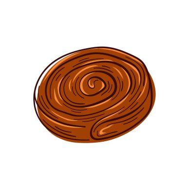 Sanat tarzında nefis tarçınlı rulo. Kahvaltı için tatlı ve lezzetli bir ikram. Vektör illüstrasyonu beyaz arkaplanda izole edildi.