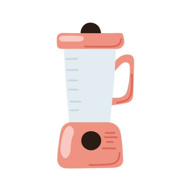 Düz stil elektrikli blender tasarımı. Mutfak için yemek öğütücü. Meyve suyu aleti. Vektör illüstrasyonu beyaz arkaplanda izole edildi.
