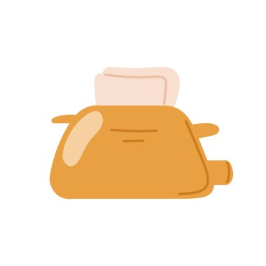 Düz stil iki parça beyaz ekmekli sarı tost makinesi. Mutfak için geçmişe dönük tasarım öğesi. Vektör illüstrasyonu beyaz arkaplanda izole edildi.