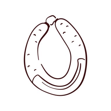 Sanat tarzında sosis logosu. Kasap dükkanı, restoran menüsü, yemek paketleme, mutfak ya da barbekü tasarımı için mükemmel. Beyaz bir arkaplanda izole edilmiş.