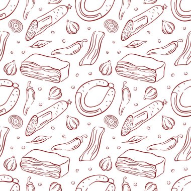 Sosis, pastırma ve salam serisi gibi kusursuz et ürünleri. Yemek markası, kasap dükkanı tasarımı ve mutfak ambalajı için mükemmel..