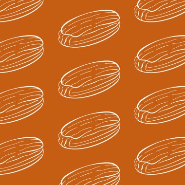 Sıcak kahverengi bir arka planda, kusursuz bir el çizimi. Fırın teması, pasta dekoru, gıda ambalajı ve kırsal tasarım projesi için mükemmel.