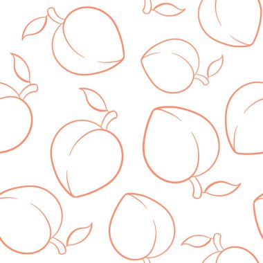 Şeftali ya da kayısı, sanat tarzında kusursuz desen. Etiket, duvar kağıdı ve ambalaj için yaz tropik tasarımı. Beyaz arkaplanda vektör illüstrasyonu.