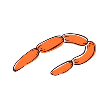 Düz bir şekilde tütsülenmiş sosis paketi. Et dükkanı, menü, market için tasarım. Beyaz bir arkaplanda izole edilmiş