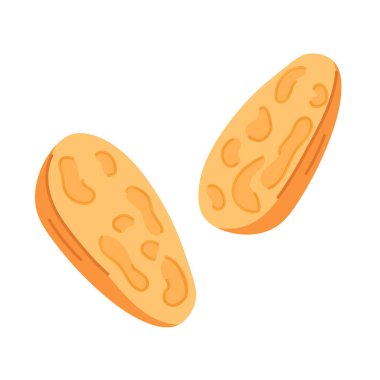 Çizgi film tarzında dilimlenmiş ekmek. Fırın, yemek ambalajı ve beyaz arka planda izole edilmiş restoran menüsü için mükemmel.