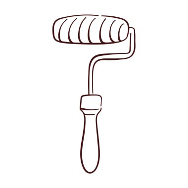 Resim tarzında boya paten logosu. Fırça, renk, yeniden boyama, yenileme, iç dekorasyon ve iş için el çizimi sembolü. Beyaz bir arkaplanda izole edilmiş.