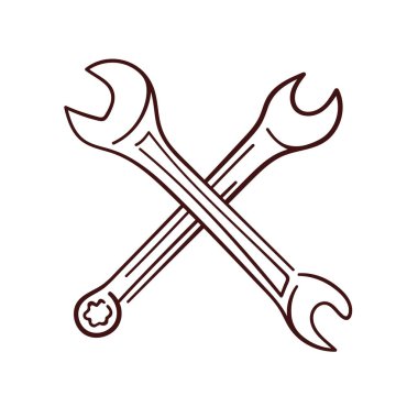 Çapraz anahtarlar bakım mühendisi ve sanat tarzında mekanik işler. Beyaz bir arkaplanda izole edilmiş