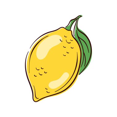 Yeşil yapraklı limon, düz bir stil. Turunçgil içeceği, sağlıklı yaşam tarzı ve organik tasarım için mükemmel. Mutfak dekorasyonu ve kafe menü tasarımı için harika.