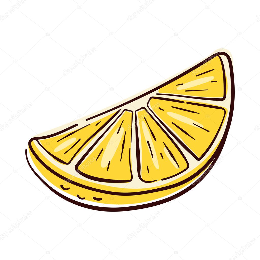 Lemon yellow slice logo in flat style. Perfect for food citrus fruit summer drink, organic and healthy lifestyle related design and decoration isolated on a white background