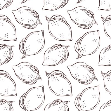Çizgili sanat tarzı narenciye ve yaprakla kusursuz limon deseni. Mutfak tasarımı, gıda ambalajı, kumaş, ambalaj kağıdı ve sağlıklı organik temalı dekorasyon için mükemmel.