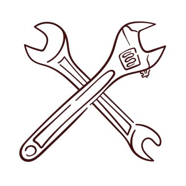 Çapraz ingiliz anahtarı logosu tamir ve onarım. İnşaat, destek, hizmet ve mühendislik sektörü tasarımı için mükemmel