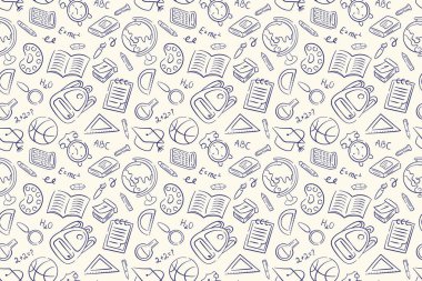 Çizim stili kitap, küre, kalem, sırt çantası ve diğer eğitim unsurlarıyla okula kusursuz bir dönüş. Paket, arkaplan için dizayn