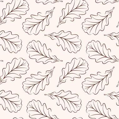 Sanat tarzında meşe yaprağıyla kusursuz orman deseni. Kumaş, duvar kağıdı, ambalaj kağıdı ve sonbahar dekorasyon projesi için mevsimlik botanik sonbahar veya bahar tasarımı