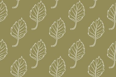 Yeşil arka planda sonbahar huş yaprağıyla kusursuz desen. Duvar kağıdı, hediye kağıdı, paket, kart, ambalaj için tasarım