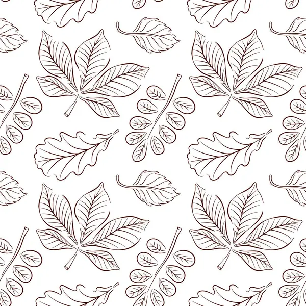 Sonbahar orman yaprakları sanat tarzında pürüzsüz desenler. Kestane, akasya, meşe ağacı, huş ağacı arka plan tasarımı selamlama, davet, ambalaj kağıdı, tekstil