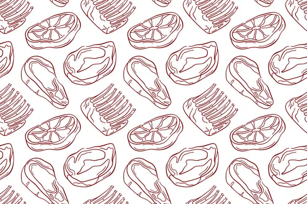 Çizgisiz desenli, sanat tarzı çiğ et, biftek, kaburga ve kuzu beyazı arka plan. Teslimat paketi, mutfak duvar kağıdı ya da kasap dükkanı tasarımı için mükemmel.