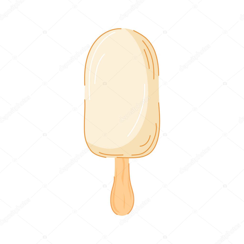 Smooth vanilla popsicle ice cream in cartoon style isolated on white background. Perfect for summer package design, cafe logo or recipe book