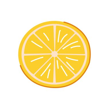 Beyaz arka planda sarı limon dilimi. Gıda ambalajı, narenciye tasarımı, sağlıklı içecek yaz tarifi ve taze organik meyve illüstrasyonu için ideal.