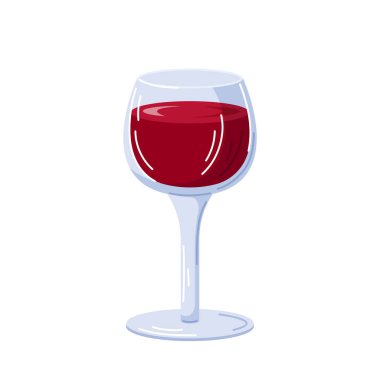 Beyaz arkaplanda izole edilmiş çizgi film tarzında şarap cam simgesi