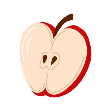 Düz stil dilimlenmiş taze kırmızı elma beyaz arka planda izole edilmiş.