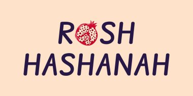 Rosh Hashanah bayramı hafif arkaplanlı şenlik metinlerinde nar yarısıyla kutluyor