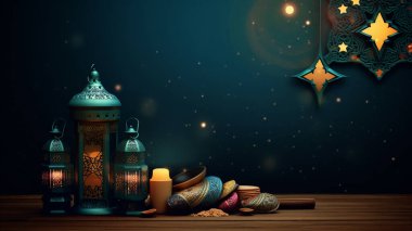 Ramazan Kareem fener tebrik kartı tasarım camisi. 