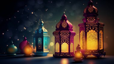 Ramazan Kareem fener tebrik kartı tasarım camisi. 