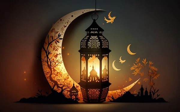 Ramadan Kareem Linterna Tarjeta Felicitación Diseño Mezquita — Foto de Stock