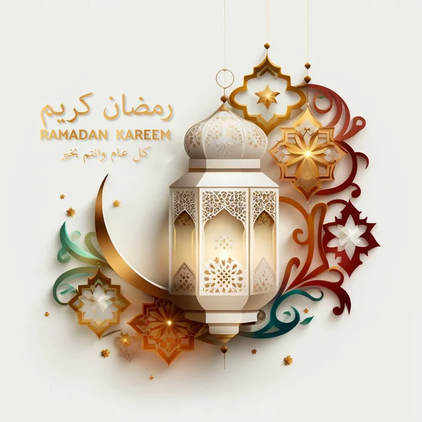 Ramadan Kareem Lámpa Üdvözlőkártya Design Mecset — Stock Fotó
