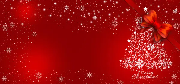 赤と白のスノーフレークと輝く星との抽象的なメリークリスマスの背景 新しい年ライト — ストック写真