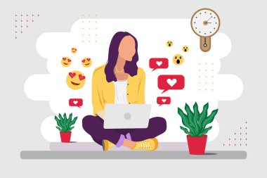 Women working on laptop character vector illustration