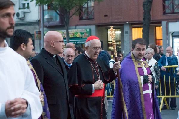 Kardynał Arcybiskup Madrytu Carlos Osoro Sierr Przewodniczy Procesji Chrystusa Trzech — Zdjęcie stockowe