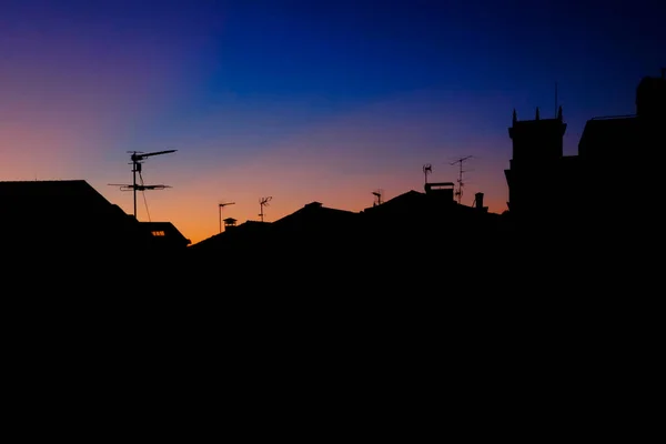 Line Rooftops Silhouette Form Colourful Sunrise Soria Spain — Stock Photo, Image