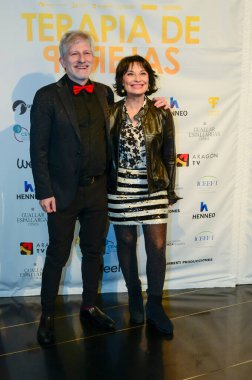 Gaizka Urresti ve Elisa Mgica, İspanya 'nın Palacio de la Prensa Madrid İspanya Şube 8. 2024 tarihli Aşk Terapisi belgeselinin ilk gösteriminde kırmızı halıda poz verdiler..