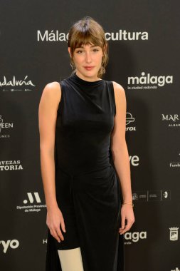 27. Malaga Festivali 'nin (27. Festival De Malaga) 15 Şubat 2024' te Madrid Kraliyet Tiyatrosu 'nda düzenlenen kırmızı halı fotoğraf çekimi sırasında Almudena Amor medyaya poz verdi.