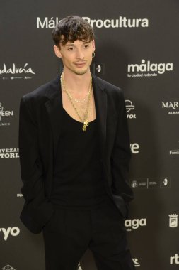 Ayax Pedrosa, 27. Malaga Festivali 'nin (7 Festival De Mlaga Sunumu, Madrid İspanya Kraliyet Tiyatrosu, 15 Şubat 2024) kırmızı halı fotoğraf çekimi sırasında medyaya poz verdi.