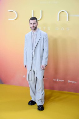 Pelayo Diaz posing on the red carpet photocall during. Dune Part 2, Dune Part Two, premiere at the Kinepolis cinema complex in Madrid Spain February 22nd 2024 clipart