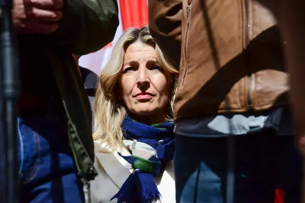 stock image Yolanda Diaz, Second Deputy Prime Minister of Spain seen before the traditional 1st May International Labour Day demonstration organised by the trade unions, CCOO, Comisiones Obreras, Workers Commissions, UGT, Union General de Trabajadores, in the ce