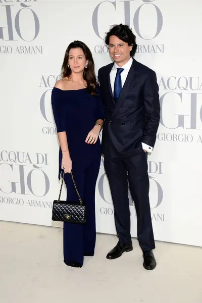 stock image Cristina Fernandez and Alvaro Castillejo Preysler posing during the Giorgio Armani Event red carpet photocall celebrating the Acqua Di Gio Eau de Toilette at the Matadero in Madrid, Spain.