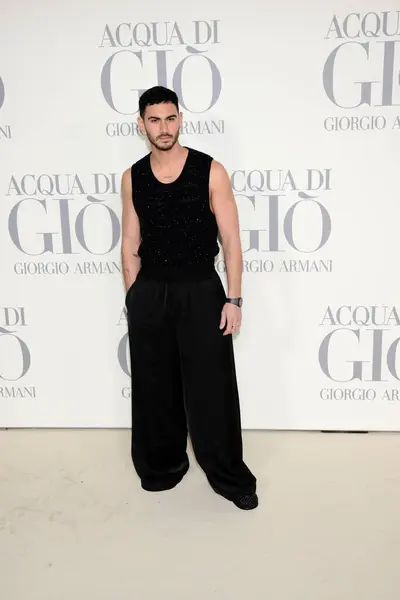 stock image Alejandro Speitzer posing during the Giorgio Armani Event red carpet photocall celebrating the Acqua Di Gio Eau de Toilette at the Matadero in Madrid, Spain.