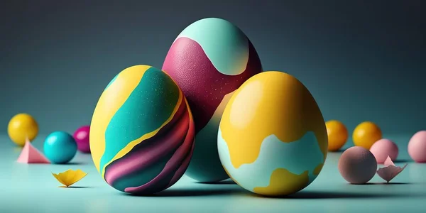 Colorful Easter painted eggs background minimal. Promotion and shopping template for Easter
