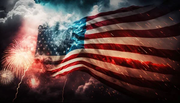 America celebrate 4th of July. Fourth of July. 4th of July holiday banner. USA Independence Day background. Happy Independence day, 4th July national holiday. Patriotic holiday. Silhouettes of people holding the Flag of USA.