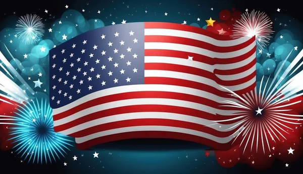 America celebrate 4th of July. Fourth of July. 4th of July holiday banner. USA Independence Day background. Happy Independence day, 4th July national holiday. Patriotic holiday. Silhouettes of people holding the Flag of USA.