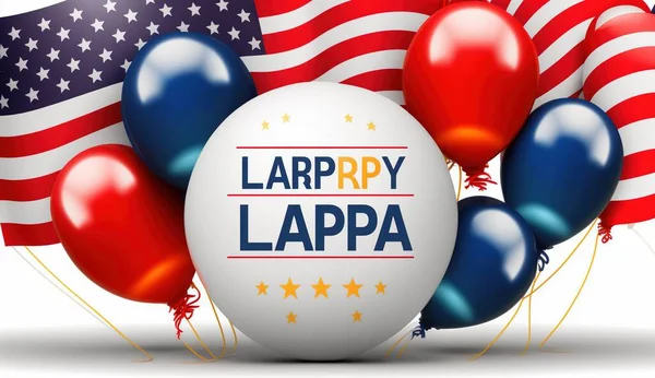 Happy Labor Day greeting banner. Festive design with helium balloons in national colors of american flag and pattern of stars.